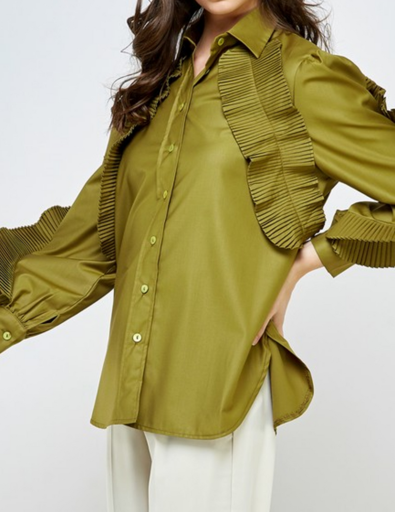 Olive Green Frill Shirt