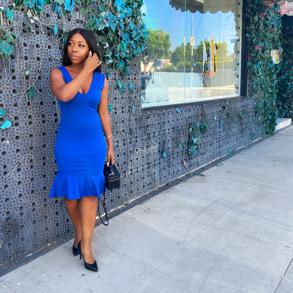 Blue Peplum Dress CoWerk Blue Peplum Dress CoWerk